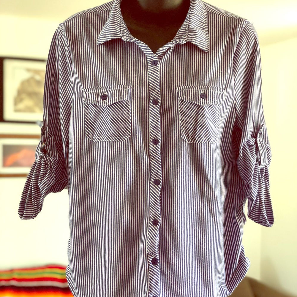 Maternity Striped Button Up Top